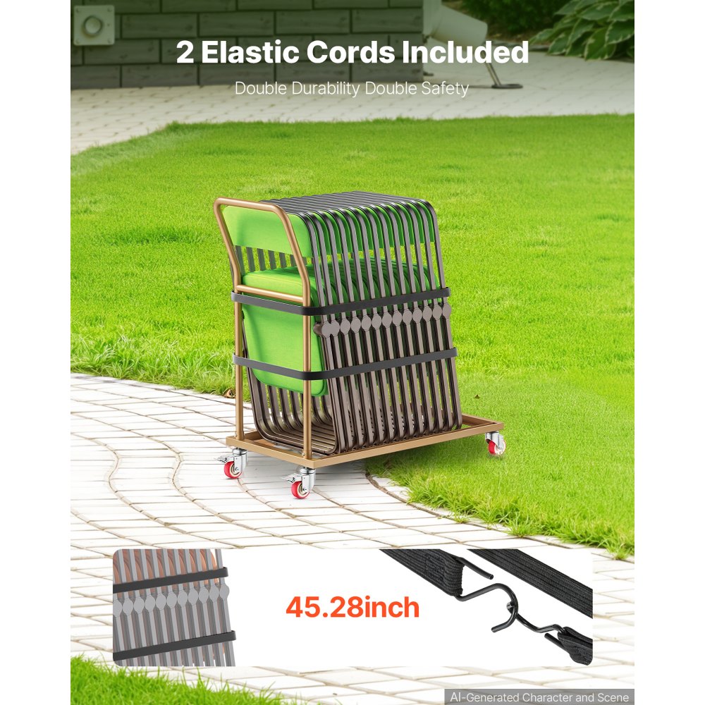 VEVOR Folding Chair Cart 300 lbs for 25 Chairs L-Shape Vertical Placement, for Commercial & Home Kitchen, Heavy-Duty Carbon Steel, Easy to Move, Storage Dolly, with Locking Swivel Wheels & Handle