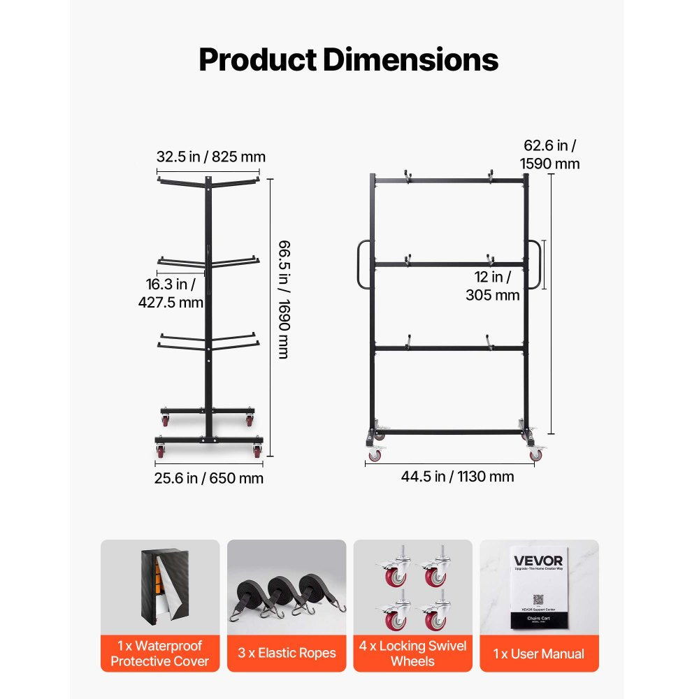 VEVOR Folding Table and Chair Rack Cart 400 lbs Holds 24 Chairs & 6 Tables, for Large Event, Heavy-Duty Carbon Steel, Easy to Move, Storage Dolly, with Swivel Casters Locking Wheels, Waterproof Cover