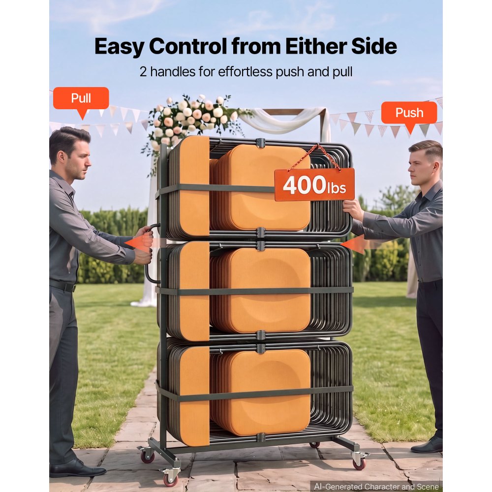 VEVOR Folding Table and Chair Rack Cart 400 lbs Holds 24 Chairs & 6 Tables, for Large Event, Heavy-Duty Carbon Steel, Easy to Move, Storage Dolly, with Swivel Casters Locking Wheels, Waterproof Cover