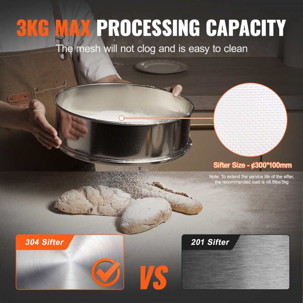 VEVOR Automatic Electric Vibrating Sieve, Stainless Steel Sifter Shaker Machine with 30+50 Mesh, 45W Automatic Powder Sifter Machine Countertop, Electric Sieve Shaker for Flour Powers, Mungbean, Rice