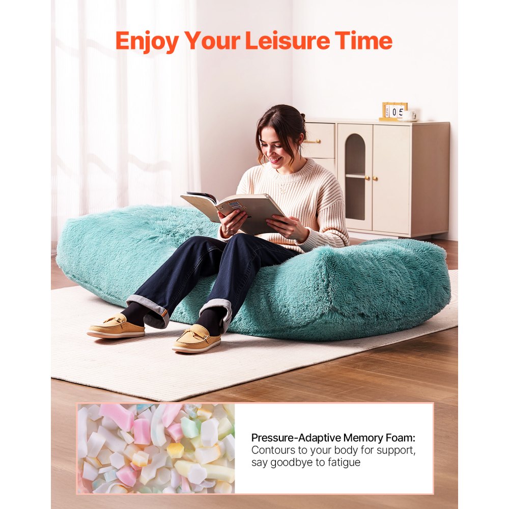 VEVOR Bean Bag Chair, Giant BeanBag Chair with Removable & Washable Cover for Adults, Fluffy Plush & High-Density Foam Filling Floor Adult Bean Bag with Zapper, Ideal for Living Room, Bedroom, Blue