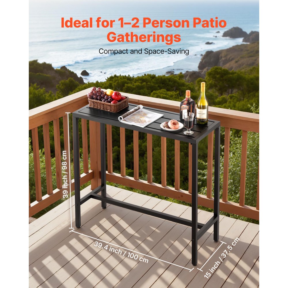 VEVOR Outdoor Bar Table, 39.4 x 15 in Patio Bar Table, Waterproof Top & Sturdy Metal Frame, Rectangle Counter Height Dining Tables, Outdoor Furniture for Balcony, Yard, Hot Tub, Poolside, Indoor