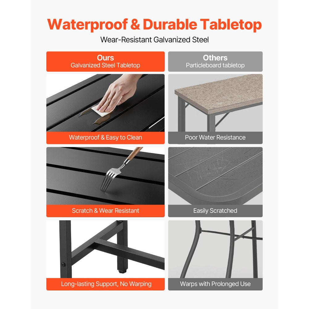 VEVOR Outdoor Bar Table, 63 x 15 in Patio Bar Table, Waterproof Top & Sturdy Metal Frame, Rectangle Counter Height Dining Tables, Outdoor Furniture for Balcony, Yard, Hot Tub, Poolside, Indoor