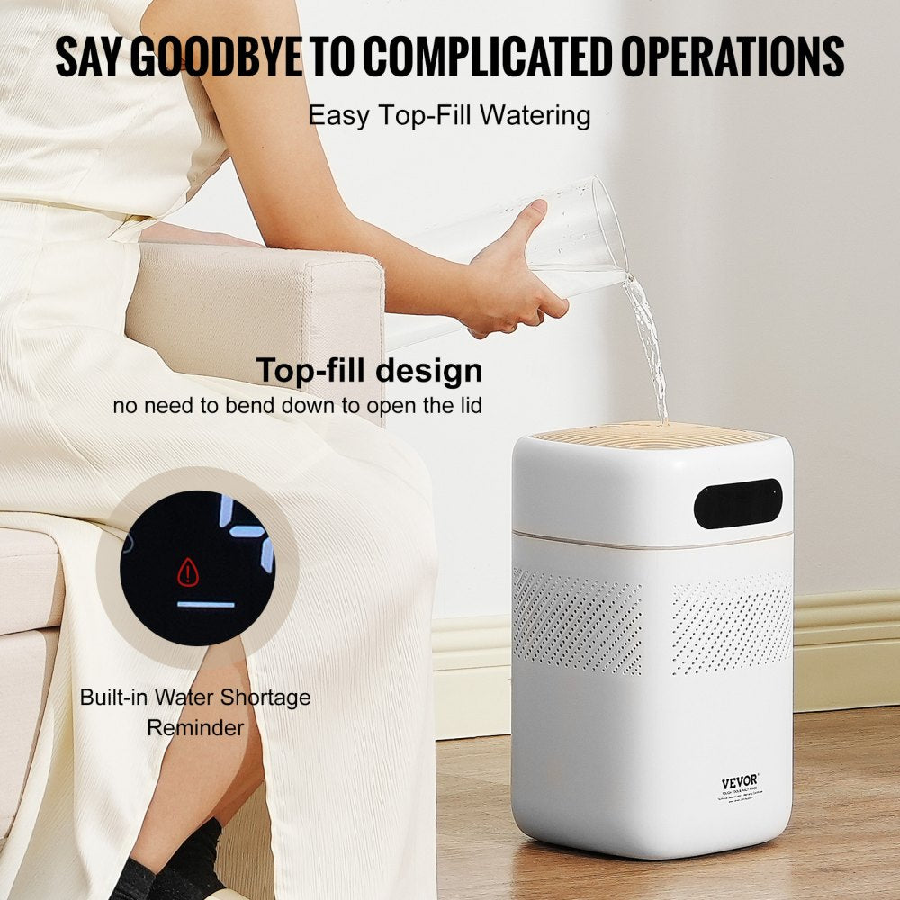 VEVOR Evaporative Humidifier for Whole House up to 215 sqft, 480 ml/h Smart Cool Moisture Humidifier and Air Purifier,3-Speeds & 1-12h Timer,Premium Filter Quiet Sleep Mode for Bedroom,5L(1.32G)