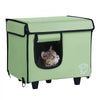 VEVOR Elevated Heated Cat House, Cuboid Kitty Shelter with Adjustable Temperature and Timer, 900D Oxford Cloth Foldable Cat Shelter with Heated Pad  for Winter to Stay Warm and Cozy, Green (Small)