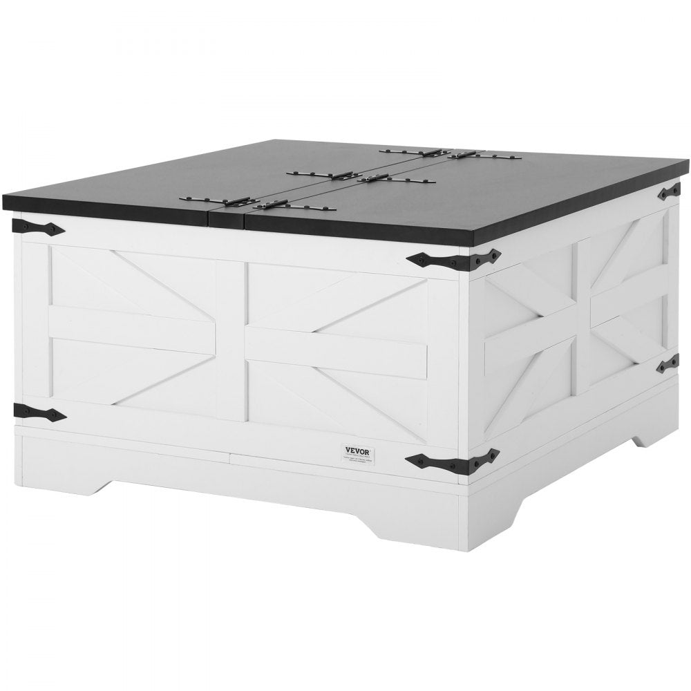 VEVOR 31.5" Farmhouse Coffee Table, Hinged Square Coffee Table with Large Storage Compartment, Wooden Rustic Cocktail Table for Living Room, Bedroom, Apartment, Studio, Gray & White