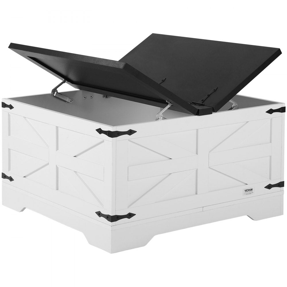 VEVOR 31.5" Farmhouse Coffee Table, Hinged Square Coffee Table with Large Storage Compartment, Wooden Rustic Cocktail Table for Living Room, Bedroom, Apartment, Studio, Gray & White
