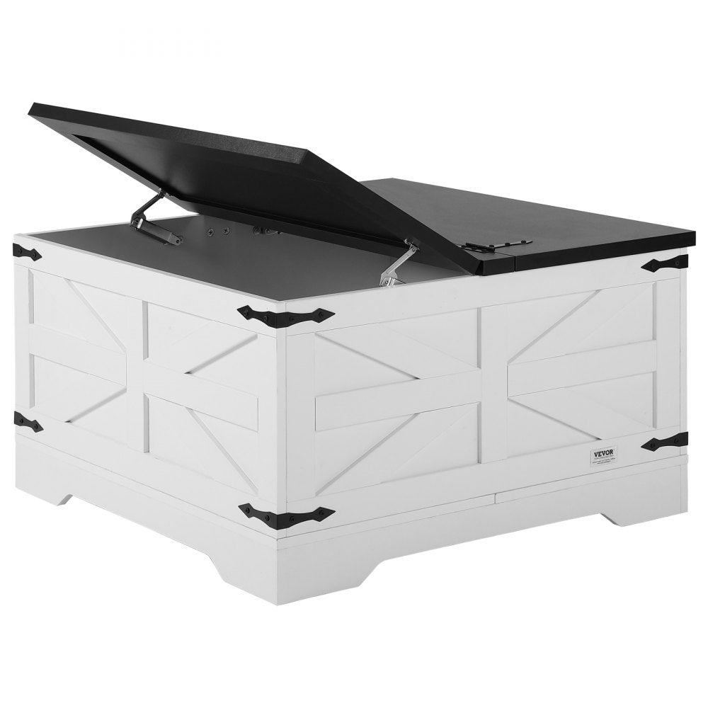 VEVOR 31.5" Farmhouse Coffee Table, Hinged Square Coffee Table with Large Storage Compartment, Wooden Rustic Cocktail Table for Living Room, Bedroom, Apartment, Studio, Gray & White