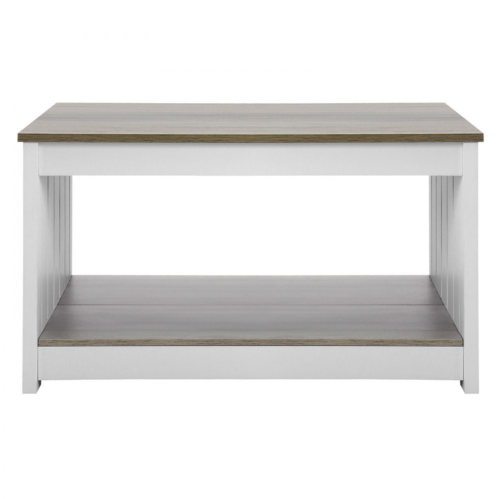 VEVOR 31.5" Farmhouse Coffee Table, Square Coffee Table with Open Storage Compartment, Wooden Rustic Cocktail Table for Living Room, Bedroom, Apartment, Studio, Gray & White