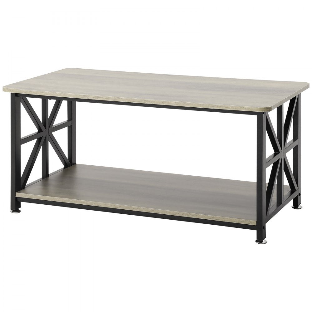 VEVOR 40" Farmhouse Coffee Table, Rectangle Coffee Table with Open Storage Compartment, Wooden Rustic Cocktail Table for Living Room, Bedroom, Apartment, Studio, Brown & Black