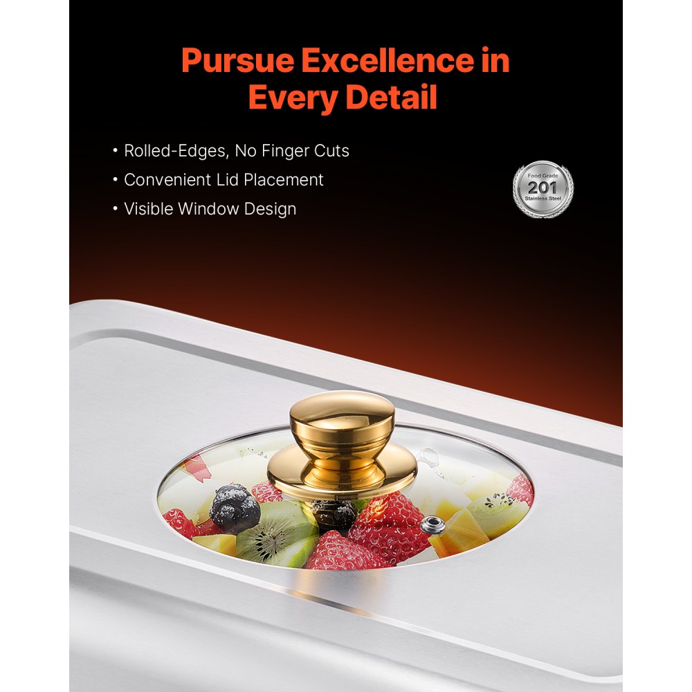 VEVOR Chafing Dish Buffet Set, 4 Qt 2 Pack, Stainless Steel Chafer with 4 Half Size Pans, Rectangle Catering Warmer Server with Glass Lid Water Pan Folding Stand Fuel Holder, for Wedding Party Banquet