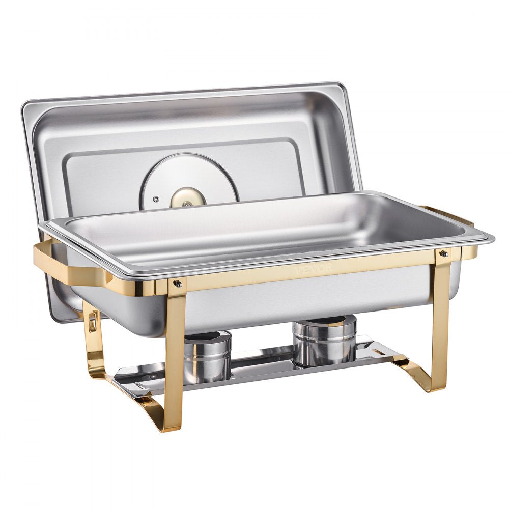 VEVOR Chafing Dish Buffet Set, 8 Qt 4 Pack, Stainless Steel Chafer with 4 Full Size Pans, Rectangle Catering Warmer Server with Glass Lid Water Pan Folding Stand Fuel Holder, for Wedding Party Banquet