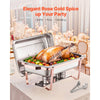 VEVOR Chafing Dish Buffet Set, 8 Qt 2 Pack, Stainless Steel Chafer with 2 Full Size Pans, Rectangle Catering Warmer Server with Lid Water Pan Stand Fuel Holder, for Wedding Party Banquet, Rose Gold