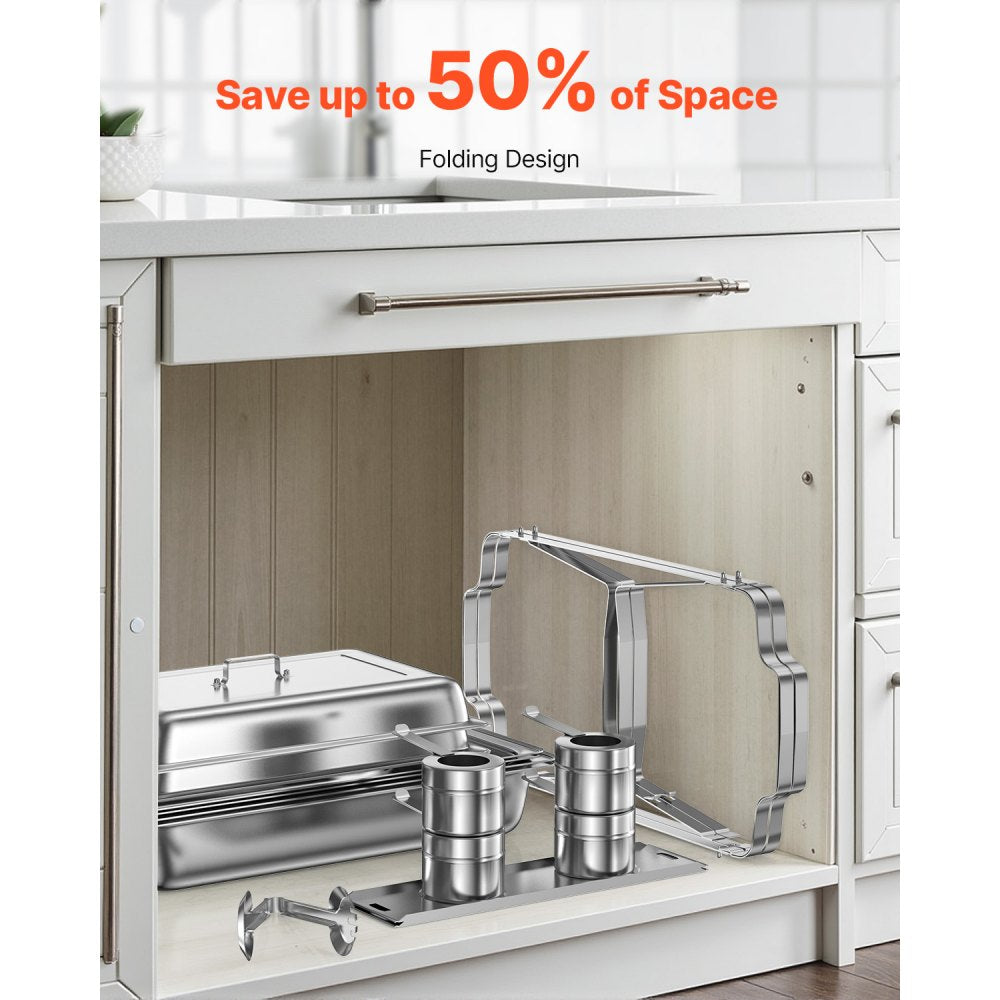 VEVOR Chafing Dish Buffet Set, 8 Qt 4 Pack, Stainless Steel Chafer with 4 Full Size Pans, Rectangle Catering Warmer Server with Lid Water Pan Stand Fuel Holder, for Weddings Parties Banquets, Silver