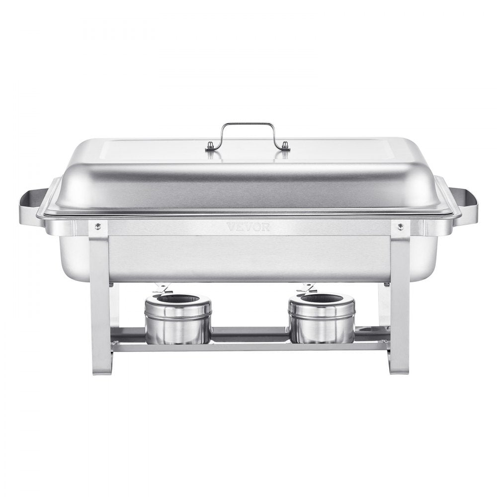 VEVOR Chafing Dish Buffet Set, 8 Qt 4 Pack, Stainless Steel Chafer with 4 Full Size Pans, Rectangle Catering Warmer Server with Lid Water Pan Stand Fuel Holder, for Weddings Parties Banquets, Silver