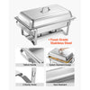 VEVOR Rectangle Chafing Dish, 9 Qt 4 Pack Stainless Steel Chafing Dish, Food Warmer Chafer Complete Set with Hollow Handle, 2 Food Tongs, Lid, Fuel Holder, Chafer Dishes for Banquet Party Wedding