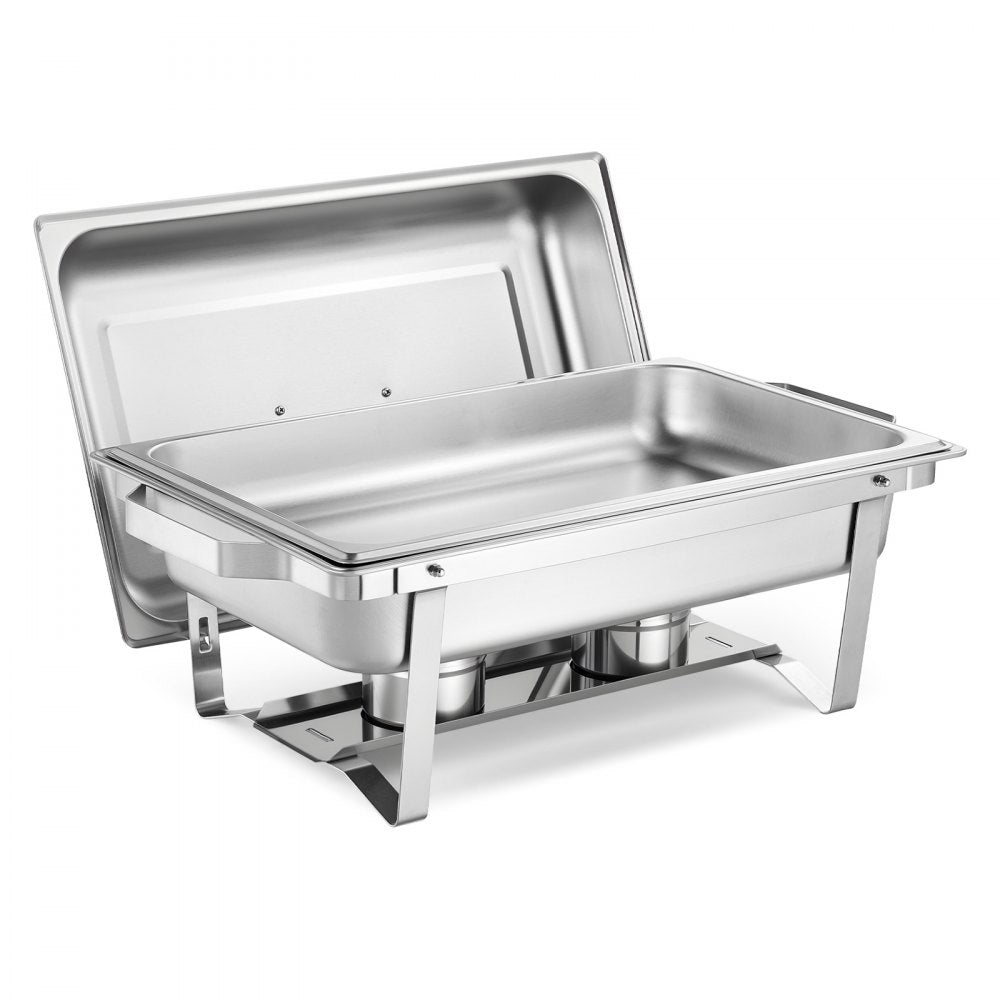 VEVOR Rectangle Chafing Dish, 9 Qt 4 Pack Stainless Steel Chafing Dish, Food Warmer Chafer Complete Set with Hollow Handle, 2 Food Tongs, Lid, Fuel Holder, Chafer Dishes for Banquet Party Wedding