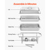 VEVOR Rectangle Chafing Dish, 9 Qt 6 Pack Stainless Steel Chafing Dish, Food Warmer Chafer Complete Set with Hollow Handle, 3 Food Tongs, Lid, Fuel Holder, Chafer Dishes for Banquet Party Wedding