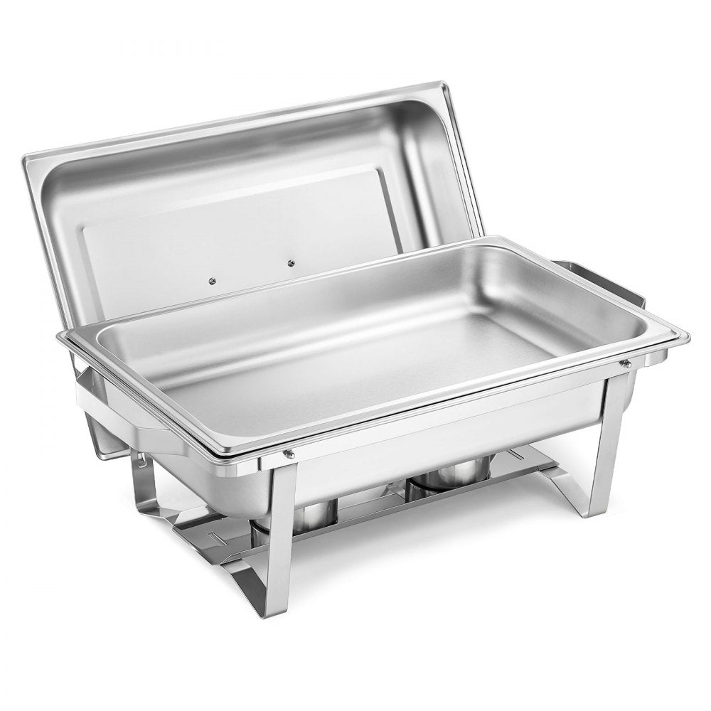 VEVOR Rectangle Chafing Dish, 9 Qt 6 Pack Stainless Steel Chafing Dish, Food Warmer Chafer Complete Set with Hollow Handle, 3 Food Tongs, Lid, Fuel Holder, Chafer Dishes for Banquet Party Wedding