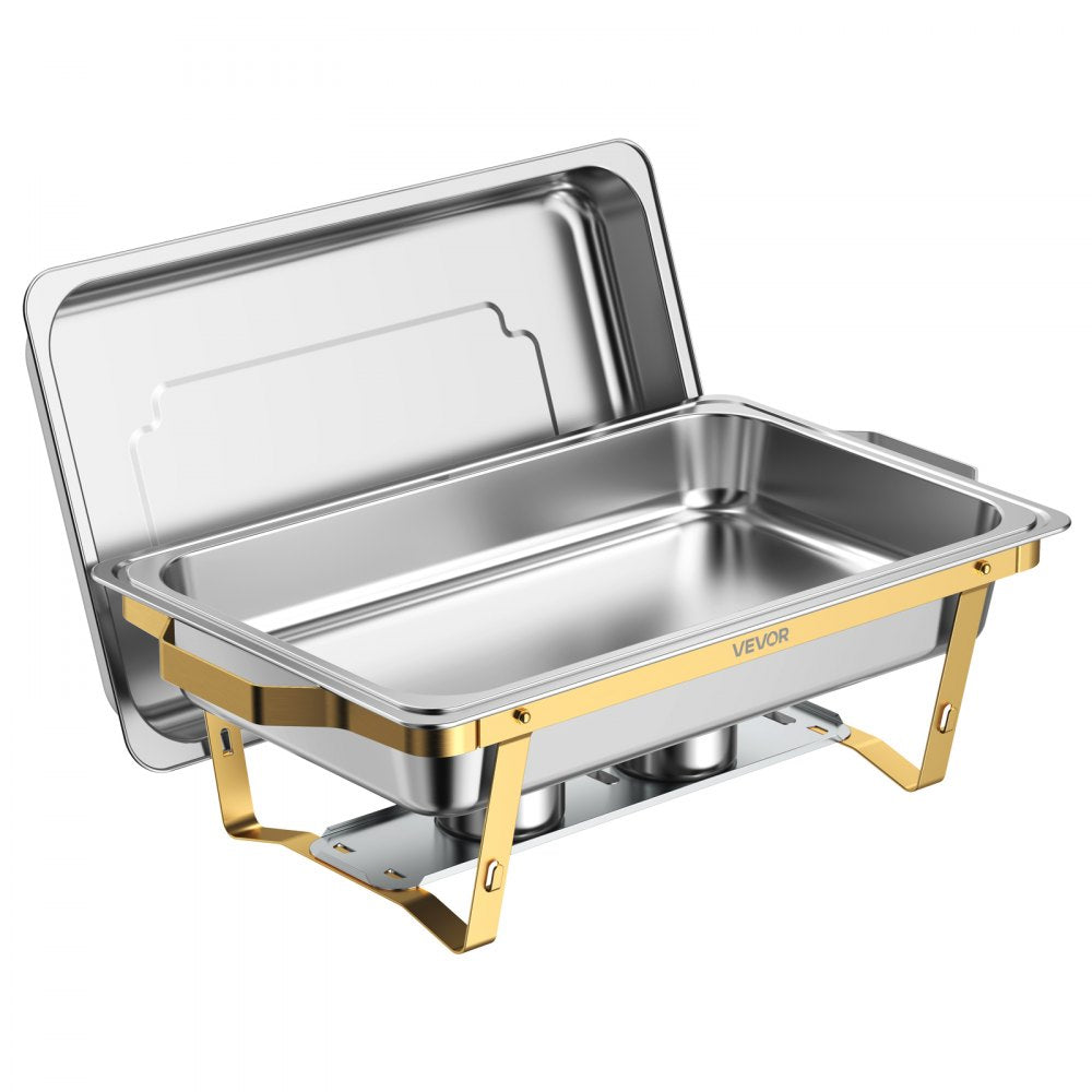 VEVOR 4 Packs Chafing Dishes for Buffet Set, 9QT Stainless Steel Chafer, for Banquet Party Wedding, Rectangle Buffet Server Warmer, 2 Full & 2 Half & 4 Fourth-Size Pans, Fuel Holder, Tong, Glass Pad