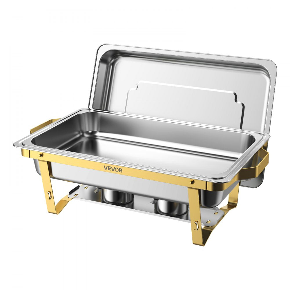 VEVOR 4 Packs Chafing Dishes for Buffet Set, 9QT Stainless Steel Chafer, for Banquet Party Wedding, Rectangle Buffet Server Warmer, 2 Full & 2 Half & 4 Fourth-Size Pans, Fuel Holder, Tong, Glass Pad
