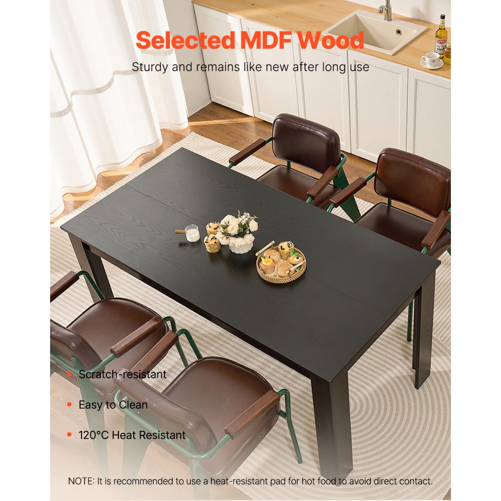 VEVOR Rectangle Dining Table, 63 inch Length Large Wood Tables for 4-6 Person, Modern Dinner Furniture, Conference Desk Supporting for 330LBS, for Home Kitchen Living Room, Black(Only Table)
