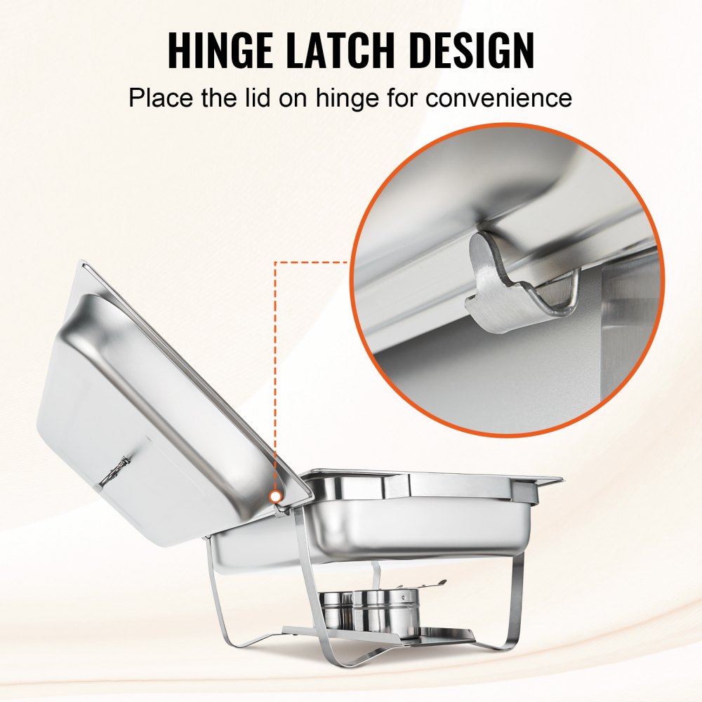 VEVOR Chafing Dish Buffet Set, 8 Qt 2 Pack, Stainless Chafer with 2 Full & 4 Half Size Pans, Rectangle Catering Warmer Server with Lid Water Pan Folding Stand Fuel Tray Holder Clip, at Least 8 People