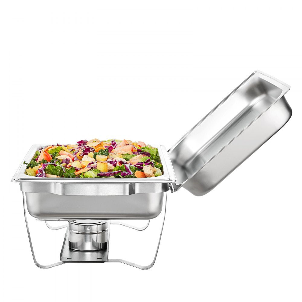 VEVOR Chafing Dish Buffet Set, 8 Qt 4 Pack, Stainless Chafer with 4 Full Size Pans, Rectangle Catering Warmer Server with Lid Water Pan Folding Stand Fuel Tray Holder Spoon Clip, at Least 8 People Eac