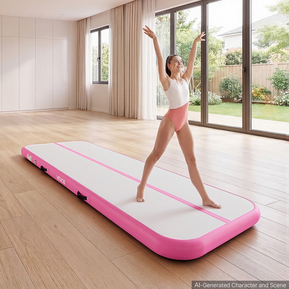 VEVOR Inflatable Gymnastics Air Mat 10 ft Training Mats w/ Electric Pump, 4 inches Thick Sturdy Tumble Track, Tumbling Mat for Home Use/Gym/Outdoor/Yoga/Cheerleading/Beach/Park/Water, Pink