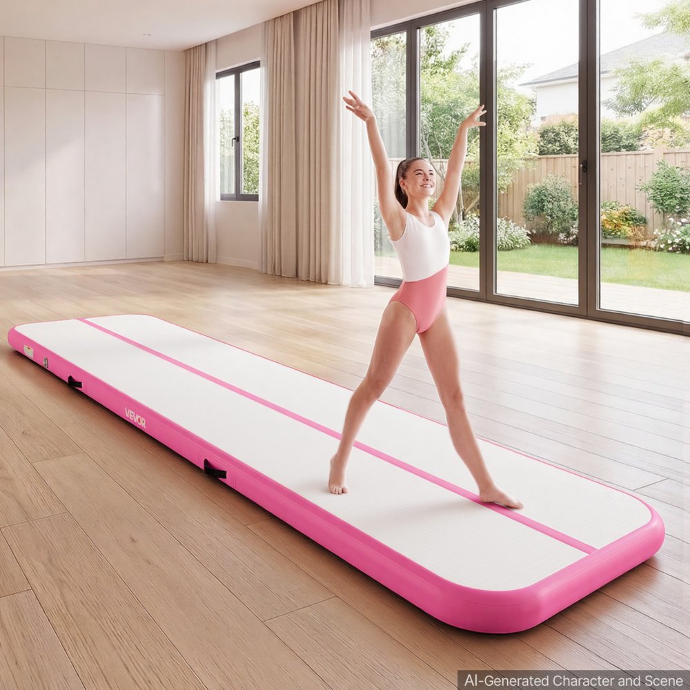 VEVOR Inflatable Gymnastics Air Mat 13 ft Training Mats w/ Electric Pump, 4 inches Thick Sturdy Tumble Track, Tumbling Mat for Home Use/Gym/Outdoor/Yoga/Cheerleading/Beach/Park/Water, Pink