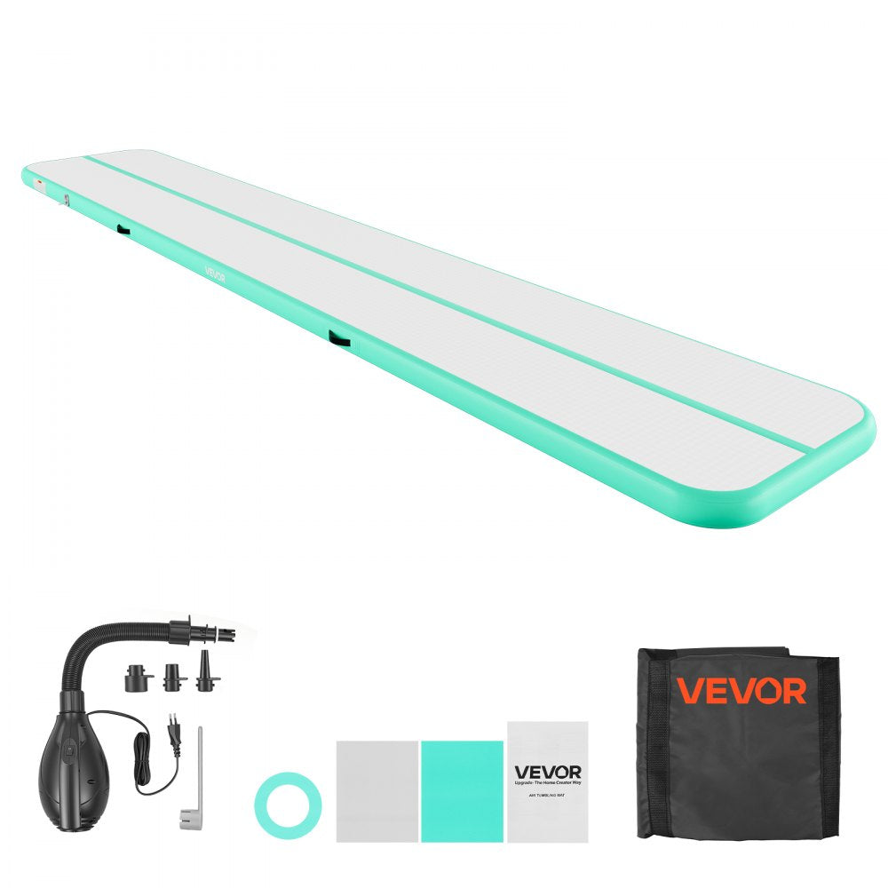 VEVOR Inflatable Gymnastics Air Mat 20 ft Training Mats w/ Electric Pump, 4 inches Thick Sturdy Tumble Track, Tumbling Mat for Home Use/Gym/Outdoor/Yoga/Cheerleading/Beach/Park/Water, Mint Green
