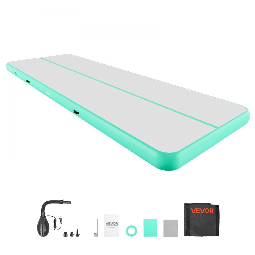 VEVOR Inflatable Gymnastics Air Mat 20 ft Training Mats w/ Electric Pump, 8 inches Thick Sturdy Tumble Track, Tumbling Mat for Home Use/Gym/Outdoor/Yoga/Cheerleading/Beach/Park/Water, Mint Green