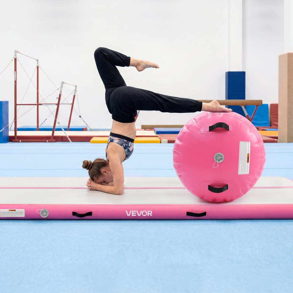 VEVOR Inflatable Gymnastics Air Mat with Air Barrel 10 ft Training Mats, 4 inches Thick Sturdy Tumble Track with Electric Pump, Tumbling Mat for Home Use/Gym/Outdoor/Yoga/Cheerleading, Pink