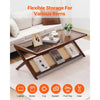 VEVOR Rattan Coffee Table, Z-Shaped Rattan Woven Bamboo Coffee Table with Tempered Glass Top, 47” Modern Boho Storage Coffee Table with Natural Bamboo Legs, for Living Room, Bedroom & Small Spaces