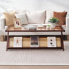 VEVOR Rattan Coffee Table, Z-Shaped Rattan Woven Bamboo Coffee Table with Tempered Glass Top, 47” Modern Boho Storage Coffee Table with Natural Bamboo Legs, for Living Room, Bedroom & Small Spaces