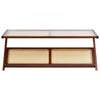 VEVOR Rattan Coffee Table, Z-Shaped Rattan Woven Bamboo Coffee Table with Tempered Glass Top, 47” Modern Boho Storage Coffee Table with Natural Bamboo Legs, for Living Room, Bedroom & Small Spaces