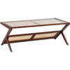VEVOR Rattan Coffee Table, Z-Shaped Rattan Woven Bamboo Coffee Table with Tempered Glass Top, 47” Modern Boho Storage Coffee Table with Natural Bamboo Legs, for Living Room, Bedroom & Small Spaces