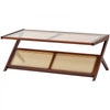 VEVOR Rattan Coffee Table, Z-Shaped Rattan Woven Bamboo Coffee Table with Tempered Glass Top, 47” Modern Boho Storage Coffee Table with Natural Bamboo Legs, for Living Room, Bedroom & Small Spaces