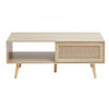 VEVOR Rattan Coffee Table, Mid Century Modern Coffee Table, Rectangle Wood Coffee Table, 42 Inch Modern Boho Style Two Layers Storage Coffee Table, for Living Room, Bedroom & Small Spaces