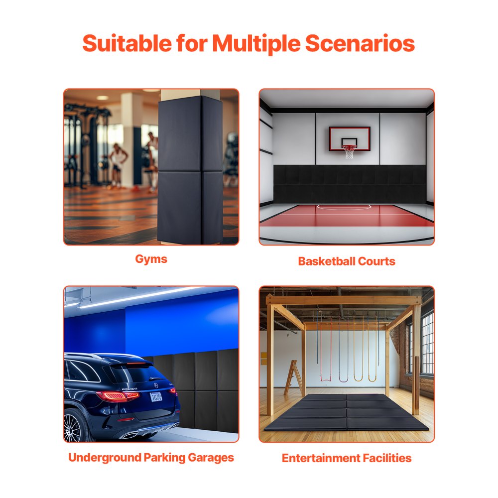 VEVOR Gym Wall Padding, 60 x 20 x 2 inch Tear-Resistant Wall Mat, Removable 2" Thick Foam High Density Basketball Court Wall-Mounted Padding, Durable Waterproof Protective Pad for Gym Garage Basement