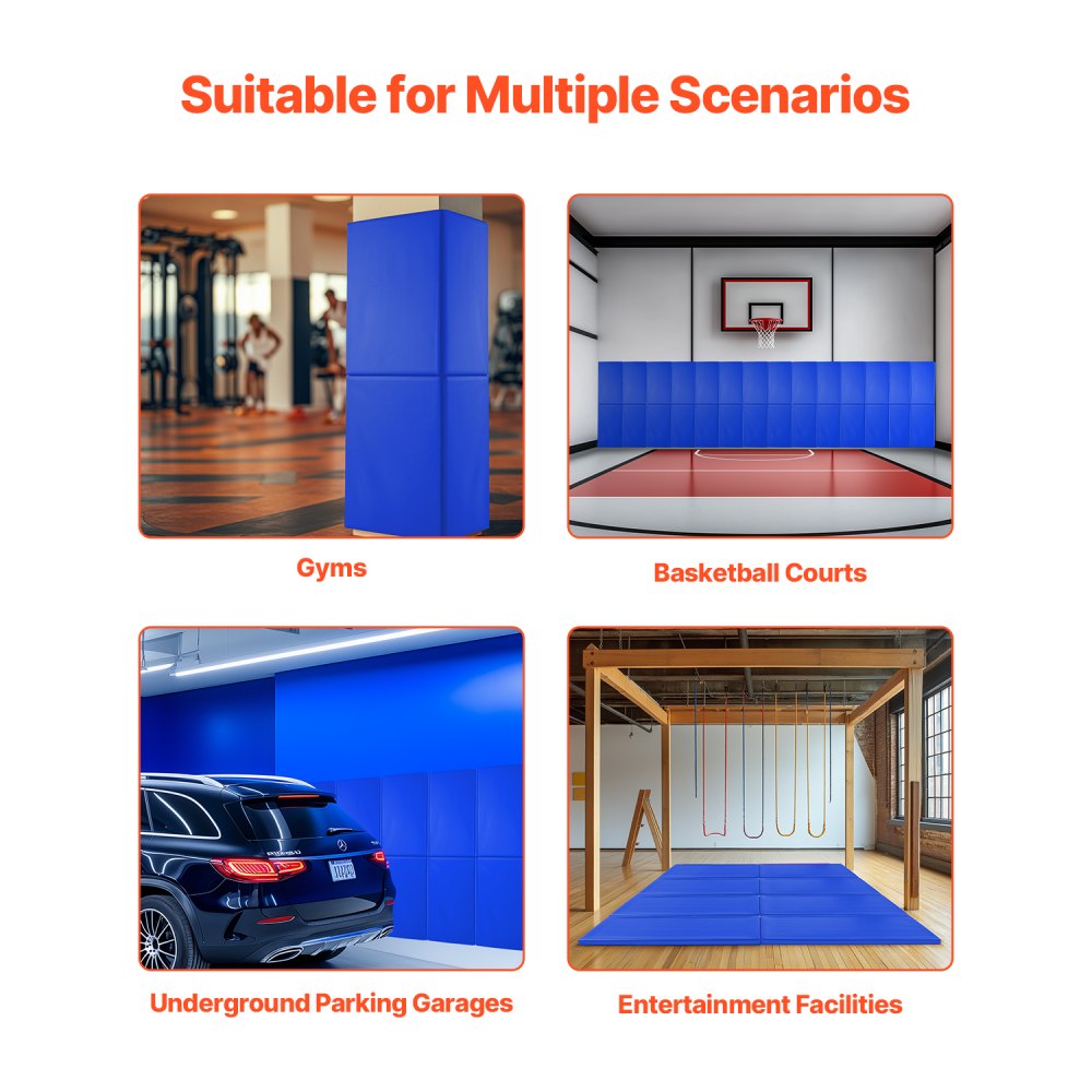 VEVOR Gym Wall Padding, 71 x 24 x 2 inch Tear-Resistant Wall Mat, Removable 2" Thick Foam High Density Basketball Court Wall-Mounted Padding, Durable Waterproof Protective Pad for Gym Garage Basement