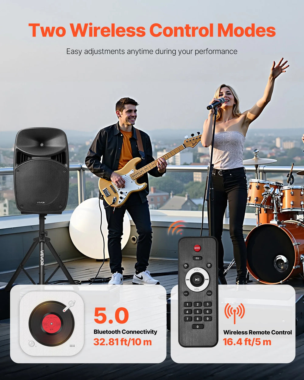Bluetooth 5.0 connectivity and wireless remote control range highlights