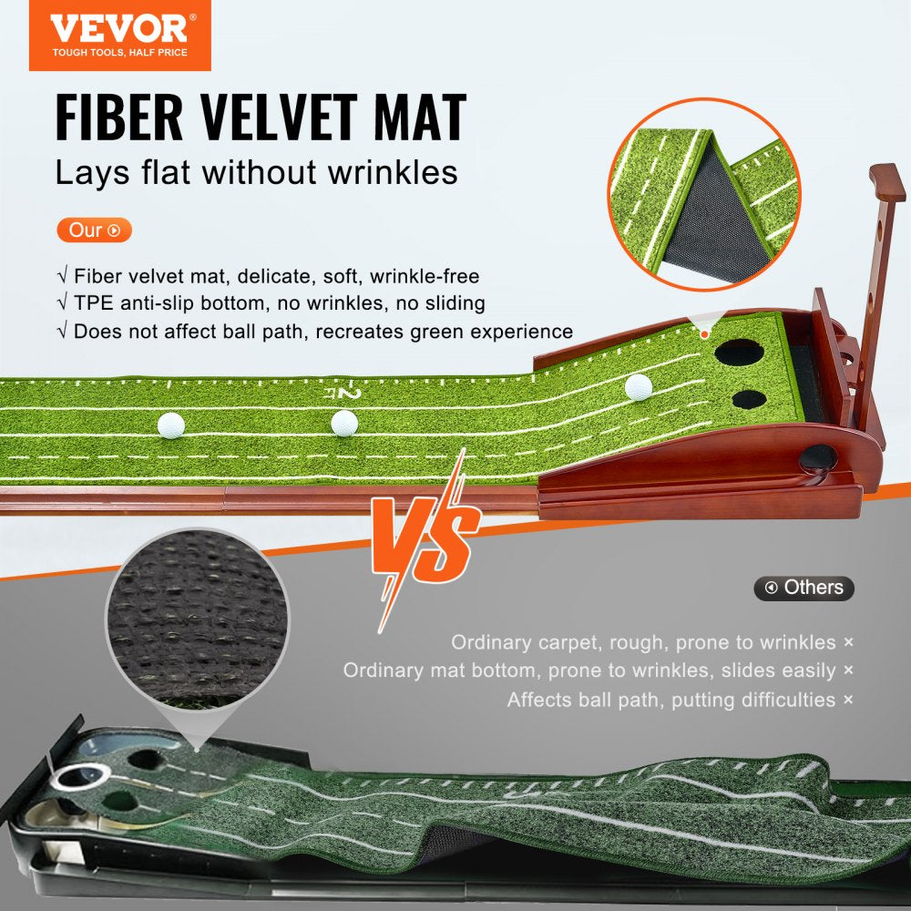 VEVOR Golf Putting Mat, 2 Hole Indoor Golf Putting Green, Wrinkle-Free Golf Training Aid, Mini Golf Set with Auto-Ball Return, Alignment Guide, 3 Ball, Wood Base, Game Practice Gift for Home Office