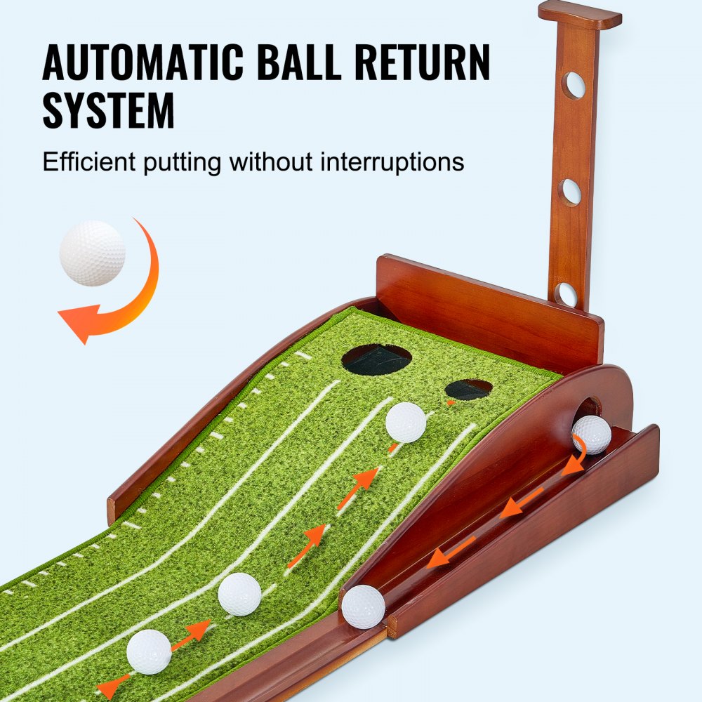 VEVOR Golf Putting Mat, 2 Hole Indoor Golf Putting Green, Wrinkle-Free Golf Training Aid, Mini Golf Set with Auto-Ball Return, Alignment Guide, 3 Ball, Wood Base, Game Practice Gift for Home Office
