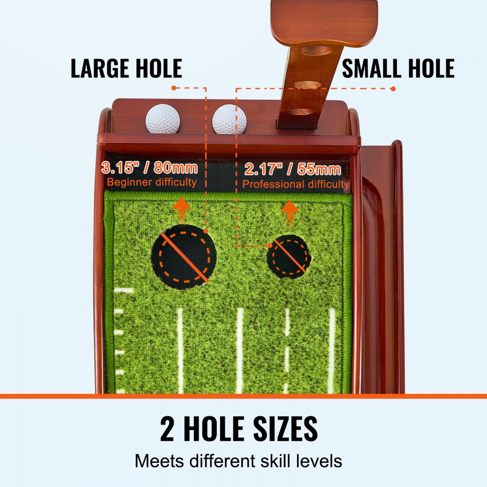 VEVOR Golf Putting Mat, 2 Hole Indoor Golf Putting Green, Wrinkle-Free Golf Training Aid, Mini Golf Set with Auto-Ball Return, Alignment Guide, 3 Ball, Wood Base, Game Practice Gift for Home Office