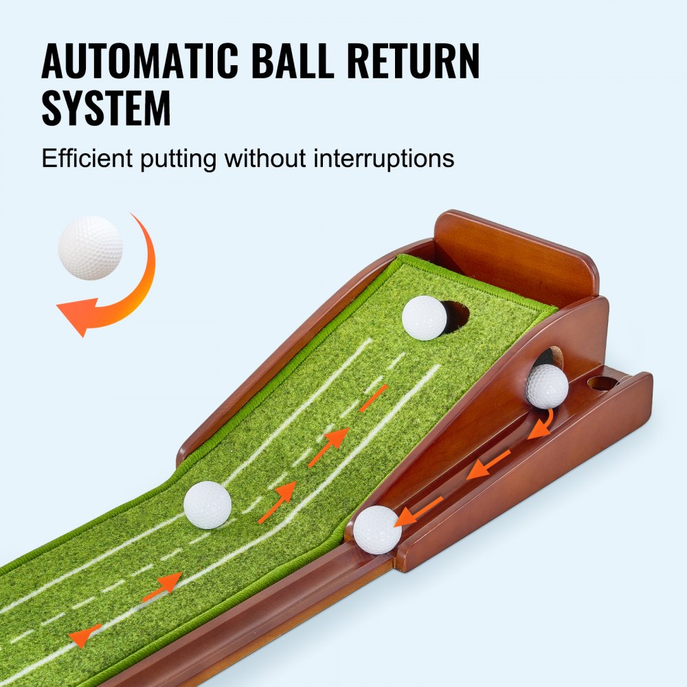 VEVOR Golf Putting Mat, 1 Hole Indoor Golf Putting Green, Wrinkle-Free Golf Training Aid, Mini Golf Accessory with Auto-Ball Return, Alignment Guide, and Wood Base, Game Practice Gift for Home Office