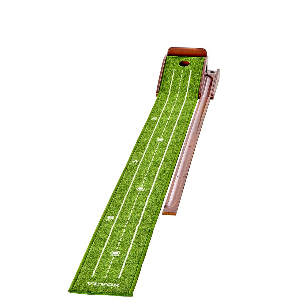 VEVOR Golf Putting Mat, 1 Hole Indoor Golf Putting Green, Wrinkle-Free Golf Training Aid, Mini Golf Accessory with Auto-Ball Return, Alignment Guide, and Wood Base, Game Practice Gift for Home Office