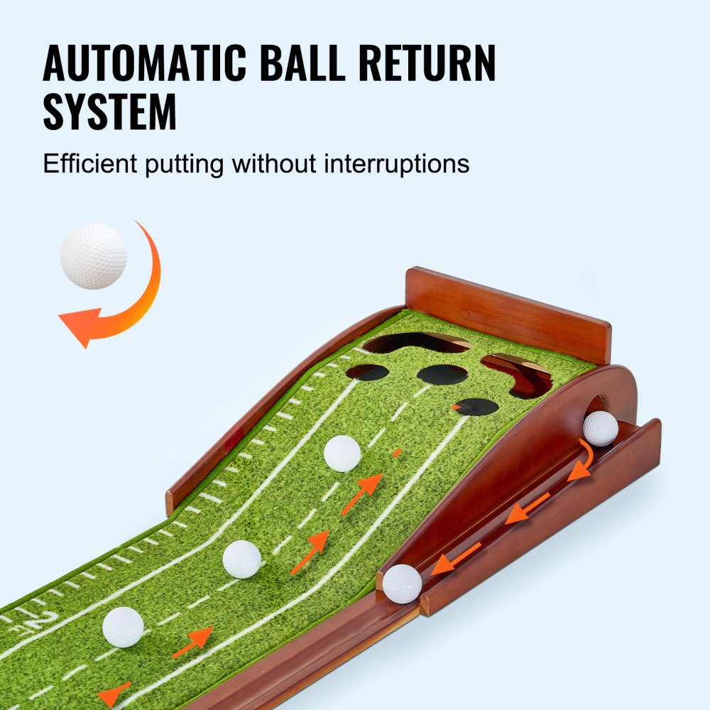 VEVOR Golf Putting Mat, 5 Hole Indoor Golf Putting Green, Wrinkle-Free Golf Training Aid, Mini Golf Set  with Auto-Ball Return, Alignment Guide, 3 Ball, Wood Base, Game Practice Gift for Home Offic