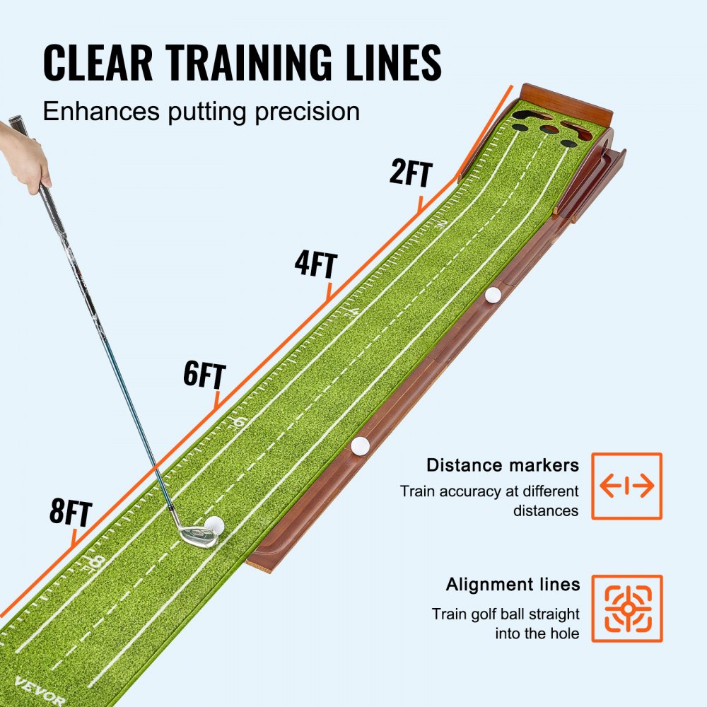 VEVOR Golf Putting Mat, 5 Hole Indoor Golf Putting Green, Wrinkle-Free Golf Training Aid, Mini Golf Set  with Auto-Ball Return, Alignment Guide, 3 Ball, Wood Base, Game Practice Gift for Home Offic