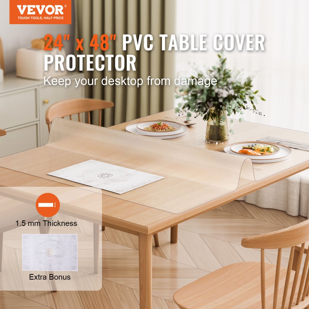 VEVOR Plastic Table Cover, 24 x 48 Inch 1.5 mm Thick Frosted Table Protector, Rectangle PVC Desk Mat, Waterproof & Easy Cleaning Desk Pad Tablecloth, for Office Dresser Dining Room Table Night Stand